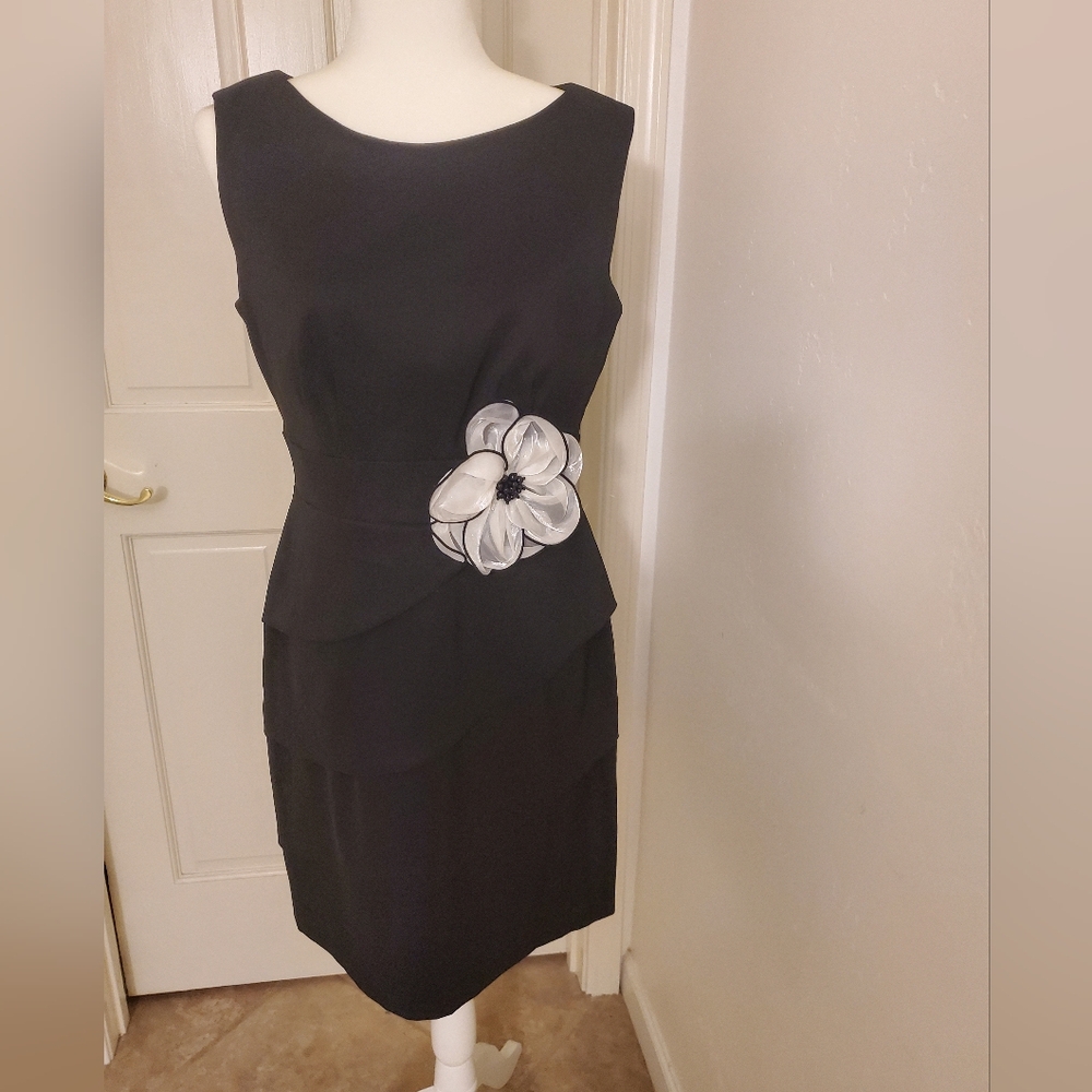 Connected Apparel Black Dress with White Floral Detail